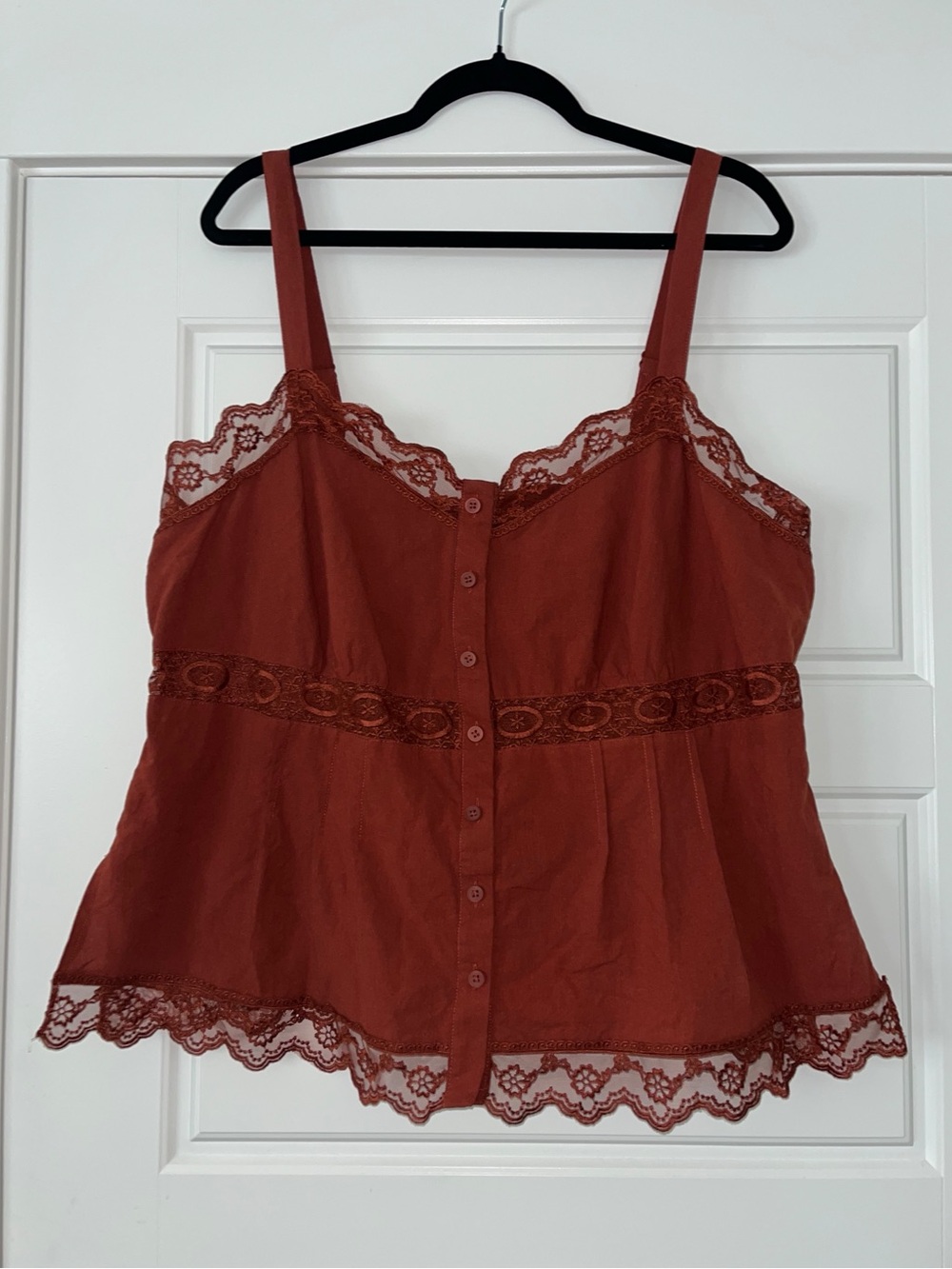 Torrid Plus Size 1x Burnt Orange Cotton Babydoll Lace Trim Sleeveless Blouse